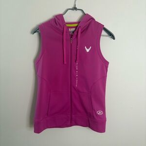 Under Armour pink Sleeveless Zip-Up Hooded vest Air Force Women’s Small EUC